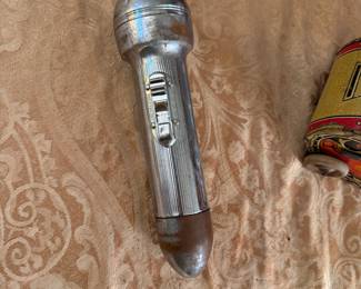 Vintage metal flashlight, missing glass bulb cover