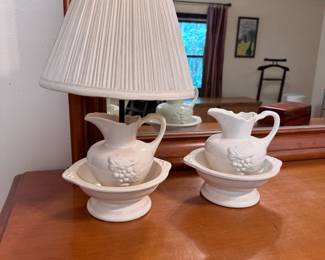 Ceramic small water basin lamp bodies, one needs a new lamp kit, complete lamp is 16"H