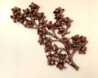 Vintage gold plastic Syroco flowering wall decor 30" x 14"