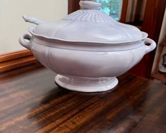 Iridescent grey ceramic tureen  11"