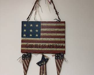 Wooden patriotic wall hanging 22"H with cord