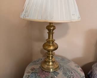 Brass color metal lamp, shade needs replaced (UL) 28"H