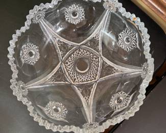 EAPG bowl with fringed star center and sawtooth edge, minor chips 8"