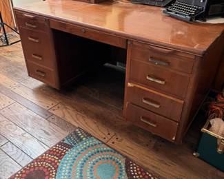 Leopold executive desk, some wear to top, drawers open easily 30"H x 58"W x 29"D
