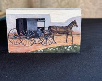 Goin' to Mattie's Sewing Amish wood block display 2.5" x 4.5"
