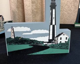 Hometowne Collectibles wooden lighthouse display 'The Lighthouses of Cape Henry, Virginia Beach, Virginia 5.5"H x 6"W