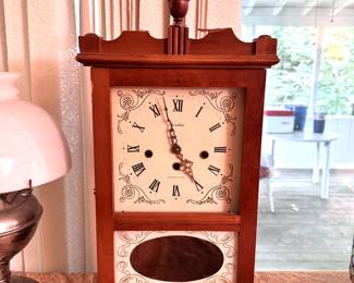 Herschede clock Model H-812, top needs pieces glued, winds easily, does chime, needs adjustments and other possible repairs 20"H x 11"W x 6"D