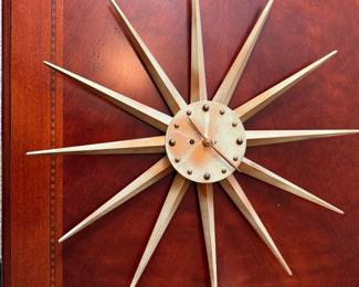 West Germany MCM Starburst Atomic metal clock, no winder, sturdy, multi-color spray finish 22"W