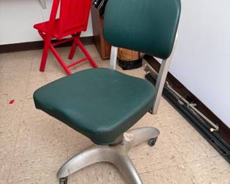 Good Form green vinyl office chair, some wear, minor tears, seat is 17"W(This item is downstairs)