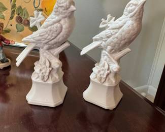 Pair of bisque bird figurines 5"H