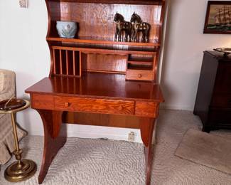 Hand-crafted writing desk with shelf, storage slots, drawer, one-piece 52"H x 34"W x 25"D (This item is heavy & downstairs)