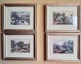 Set of four Currier & Ives prints 9" x 11"