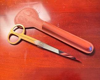 Pair of Solinger Germany desk scissors and leather pouch 7"