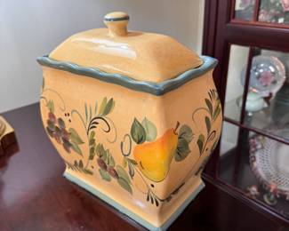 Nonni's rectangular ceramic canister with hand-painted fruit 10"H x 8"W
