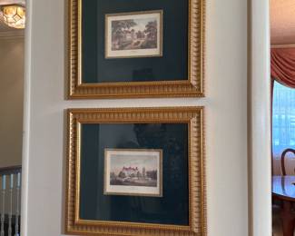 Pair of prints - Sweedish village and mansion scenes, ornamental matting 18"H x 20"W