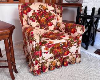Wittenburg Furniture Co. harvest pattern vintage skirted armchair, multiple available, some wear overall 32"H x 32"D 32"W (This item is heavy & downstairs)