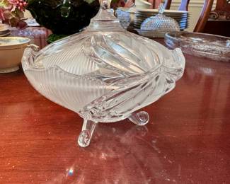 Crystal Clear Ind. Novellette 3-footed candy dish with lid 6"H