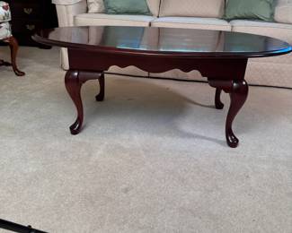 CM furniture oval dark cherry coffee table, mild scratches 17"H x 46"L x 27"W