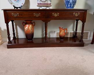 Pennsylvania House two-drawer hall/sofa table minor wear, one front corner has nick, 27"H x 4'8"W x 14"D