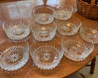 Group of diamond-pattern clear glass serving dishes 4"W