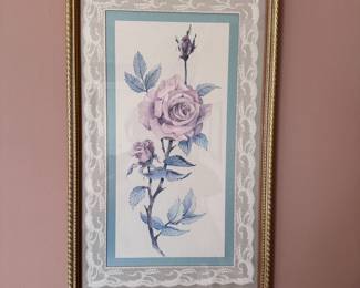 Pale pink rose print with gold frame 22" x 14"