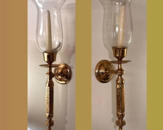 Pair of solid brass candle sconces 20"H with chimney
