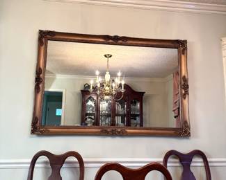 Large rectangular mirror with dark gold wooden frame 36"H x 52"W