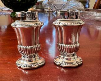 Pair of Ronson silver plated table lighters 