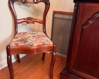Victorian carved open-back side chair 34"H x 16"W