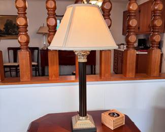 Pillar table lamp with brass base 36"H
