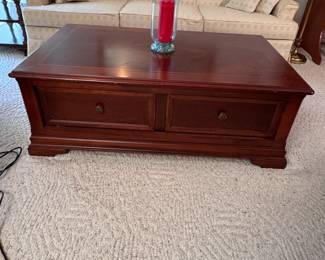 La-Z-Boy Hammary coffee table with one large storage drawer that slides open on each side17"H x 30"W x 48"L (This item is heavy & downstairs)