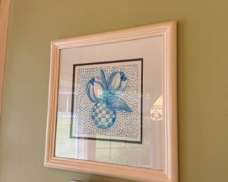 Blue and white fruit print 17" x 17"