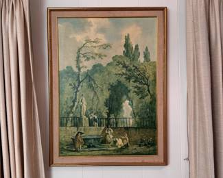 European fountain print, some fading to color, matting shows some spotting, gold frame 33" x 25"