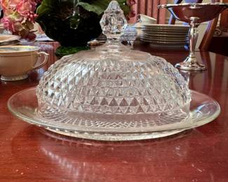 Indiana Glass diamond point oval butter covered dish 9"W