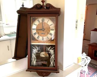 Plastic 30-day wall clock with winder, not fully tested, 27"H x 12"W