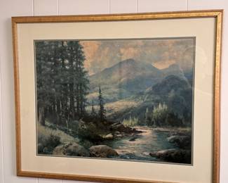 Mountainous landscape print with gold frame 24" x 30"