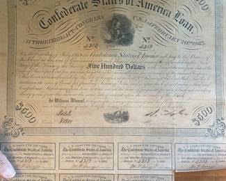 1863 Confederate States Of America $500 bond