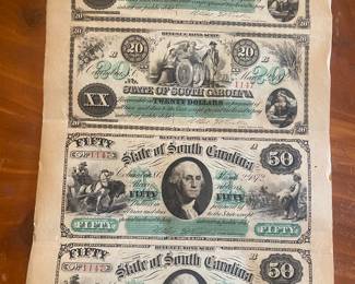1872 uncut sheet SC $20 & $50 notes