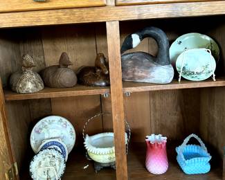 Glassware and decorative duck decoys
