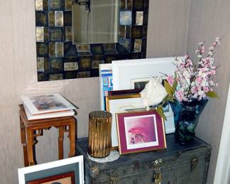 Art, Framed Mirror, Antique Trunk & More