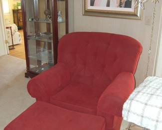 Large Overstuffed Red Chair & Ottoman  