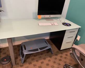 Smoked glass table top and draws with metal frame. Very solid and like new.