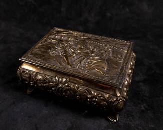 Antique jewelry box with red felt inside and a 14kt gold heart pendant.