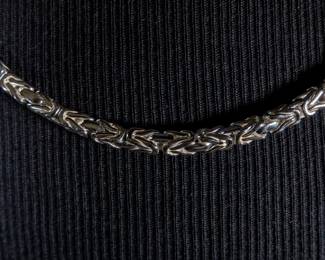 Byzantine link sterling silver Italian chain in like-new condition. Measures 28'' with a total approx. weight of 104 grams.