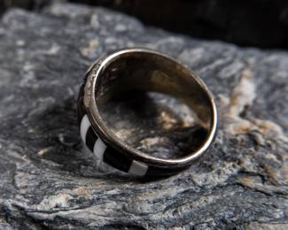 Sterling silver ring with enamel and maker's mark, "MZ". Total approx. weight is 5.47 grams and is a size 10.