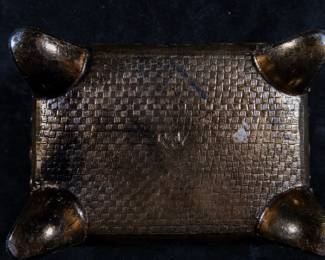 Antique jewelry box with red felt inside and a 14kt gold heart pendant.