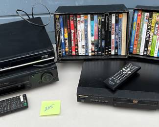 Sony VCR, Panasonic DVD player, Toshiba DVD player, dvds.