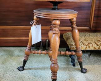 Antique Piano Stool w/ Brass Footed Eagle Talons and Glass Balls.  