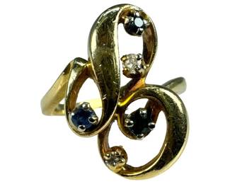 14kt Yellow Gold Sapphire and Diamond Freeform Ring