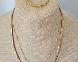 2 Gold Plated Chains, Bracelet Ring